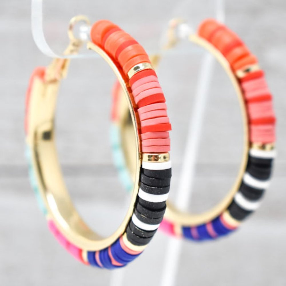 (A) COLORFUL RUBBER DISC GOLD TONE LEVERBACK HOOPS